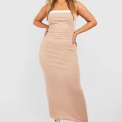 Grande Taille - Robe Longue à Col Contrastant