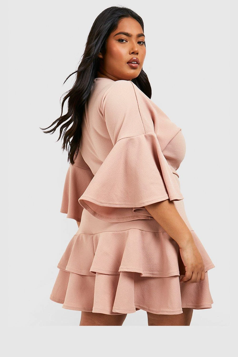 Grande Taille - Robe Patineuse Ceinturée à Volants 4 Grande Taille - Robe Patineuse Ceinturée à Volants – Image 2