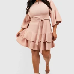 Grande Taille - Robe Patineuse Ceinturée à Volants 8 Grande Taille - Robe Patineuse Ceinturée à Volants -Pas Cher Vêtue Diva Magasin gzz52415 stone xl 2