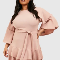 Grande Taille - Robe Patineuse Ceinturée à Volants 9 Grande Taille - Robe Patineuse Ceinturée à Volants -Pas Cher Vêtue Diva Magasin gzz52415 stone xl 3