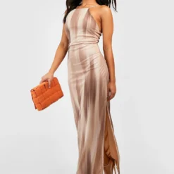 Petite - Robe Longue Fendue En Mesh à Imprimé Abstrait -Pas Cher Vêtue Diva Magasin gzz52425 stone xl 2