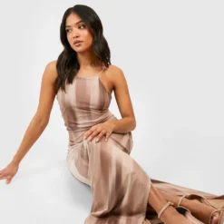 Petite - Robe Longue Fendue En Mesh à Imprimé Abstrait -Pas Cher Vêtue Diva Magasin gzz52425 stone xl 3