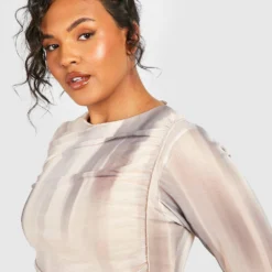 Grande Taille - Robe Mi-longue En Mesh à Imprimé Abstrait 9 Grande Taille - Robe Mi-longue En Mesh à Imprimé Abstrait -Pas Cher Vêtue Diva Magasin gzz52535 grey xl 3