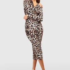 Robe Chemise Texturée à Imprimé Léopard -Pas Cher Vêtue Diva Magasin gzz52572 brown xl 2 scaled