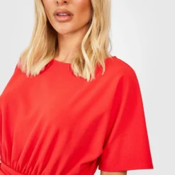 Robe Courte Nouée à Manches Chauve-souris -Pas Cher Vêtue Diva Magasin gzz52576 orange xl 3