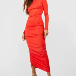 Robe Mi-longue Côtelée Froncée 8 Robe Mi-longue Côtelée Froncée -Pas Cher Vêtue Diva Magasin gzz52579 orange xl 2