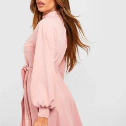 Robe Patineuse à Ceinture Et Manches Ballon -Pas Cher Vêtue Diva Magasin gzz52585 rose xl 1