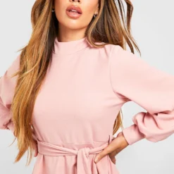 Robe Patineuse à Ceinture Et Manches Ballon -Pas Cher Vêtue Diva Magasin gzz52585 rose xl 3