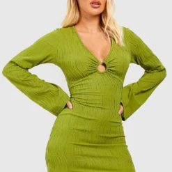 Robe Courte Texturée à Anneau 8 Robe Courte Texturée à Anneau -Pas Cher Vêtue Diva Magasin gzz52603 olive xl 2