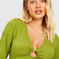 Robe Courte Texturée à Anneau 9 Robe Courte Texturée à Anneau -Pas Cher Vêtue Diva Magasin gzz52603 olive xl 3