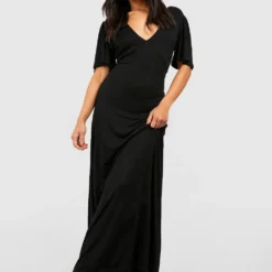 Petite - Robe Longue à Manches Larges Et Col V -Pas Cher Vêtue Diva Magasin gzz52653 black xl 2