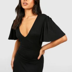 Petite - Robe Longue à Manches Larges Et Col V -Pas Cher Vêtue Diva Magasin gzz52653 black xl 3