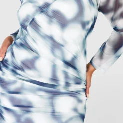 Grande Taille - Robe Froncée Moulante à Imprimé Marbre -Pas Cher Vêtue Diva Magasin gzz52658 blue xl 3