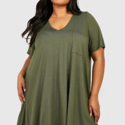 Grande Taille - Robe En Jersey à Poche -Pas Cher Vêtue Diva Magasin gzz52661 khaki xl 2