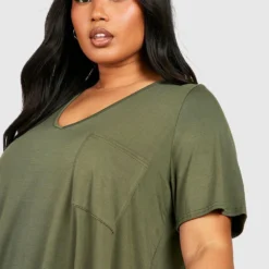 Grande Taille - Robe En Jersey à Poche -Pas Cher Vêtue Diva Magasin gzz52661 khaki xl 3