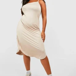 Grande Taille - Robe Mi-longue En Jersey à Bretelles 8 Grande Taille - Robe Mi-longue En Jersey à Bretelles -Pas Cher Vêtue Diva Magasin gzz52662 sand xl 2