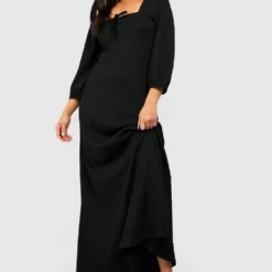 Petite - Robe Longue Texturée à Manches Bouffantes