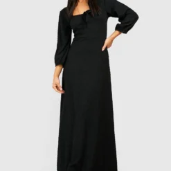 Petite - Robe Longue Texturée à Manches Bouffantes 8 Petite - Robe Longue Texturée à Manches Bouffantes -Pas Cher Vêtue Diva Magasin gzz52873 black xl 2