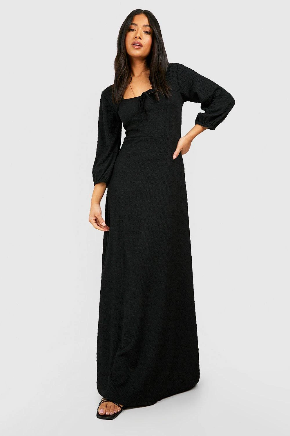 Petite - Robe Longue Texturée à Manches Bouffantes 5 Petite - Robe Longue Texturée à Manches Bouffantes – Image 3