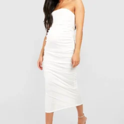 Maternité - Robe De Grossesse Bandeau Froncée En Mesh -Pas Cher Vêtue Diva Magasin gzz52891 ivory xl 2