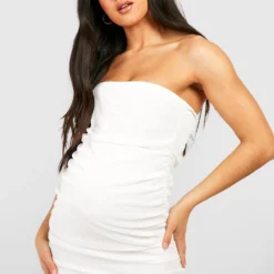 Maternité - Robe De Grossesse Bandeau Froncée En Mesh -Pas Cher Vêtue Diva Magasin gzz52891 ivory xl 3