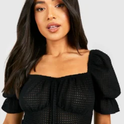 Petite - Robe Patineuse Texturée à Manches Bouffantes -Pas Cher Vêtue Diva Magasin gzz52901 black xl 3 scaled