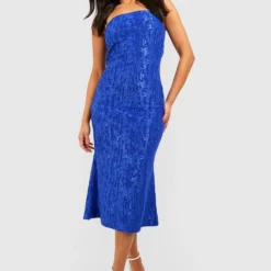 Petite - Robe Texturée Drapée Soyeuse -Pas Cher Vêtue Diva Magasin gzz52937 cobalt xl 2