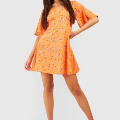 Robe Courte Fleurie -Pas Cher Vêtue Diva Magasin gzz53053 orange xl 2