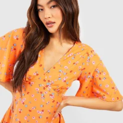 Robe Courte Fleurie -Pas Cher Vêtue Diva Magasin gzz53053 orange xl 3