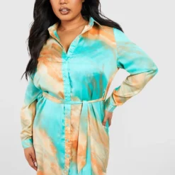 Grande Taille - Robe Chemise Nouée Satinée