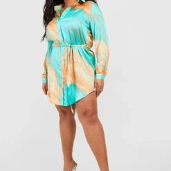 Grande Taille - Robe Chemise Nouée Satinée -Pas Cher Vêtue Diva Magasin gzz53131 multi xl 2