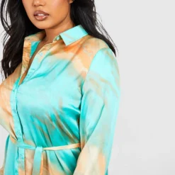 Grande Taille - Robe Chemise Nouée Satinée -Pas Cher Vêtue Diva Magasin gzz53131 multi xl 3