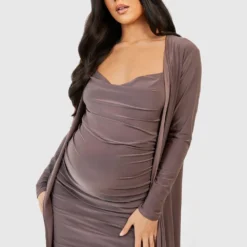 Maternité - Ensemble De Grossesse Avec Gilet Et Robe Courte -Pas Cher Vêtue Diva Magasin gzz53147 mocha xl 2