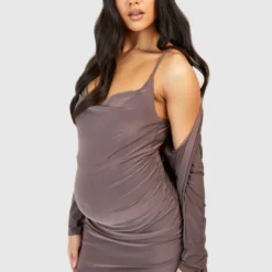 Maternité - Ensemble De Grossesse Avec Gilet Et Robe Courte -Pas Cher Vêtue Diva Magasin gzz53147 mocha xl 3