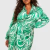 Grande Taille - Robe Mi-longue Portefeuille Satinée à Imprimé Zèbre 2 Grande Taille - Robe Mi-longue Portefeuille Satinée à Imprimé Zèbre -Pas Cher Vêtue Diva Magasin gzz53158 green xl