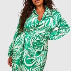 Grande Taille - Robe Mi-longue Portefeuille Satinée à Imprimé Zèbre