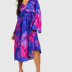 Robe Mi-longue Fleurie à Volants -Pas Cher Vêtue Diva Magasin gzz53196 purple xl 2 scaled
