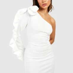 Robe Courte Asymétrique à Fleur 3D -Pas Cher Vêtue Diva Magasin gzz53207 ivory xl 2 scaled