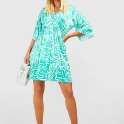 Robe Patineuse à Imprimé Abstrait -Pas Cher Vêtue Diva Magasin gzz53234 green xl 2