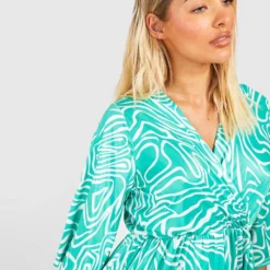 Robe Patineuse à Imprimé Abstrait -Pas Cher Vêtue Diva Magasin gzz53234 green xl 3