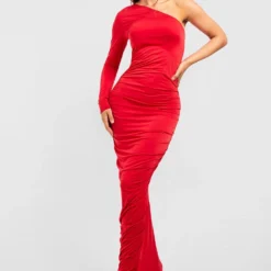 Robe Asymétrique Soyeuse Froncée