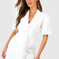 Robe Blazer à Ceinture Et Manches Bouffantes