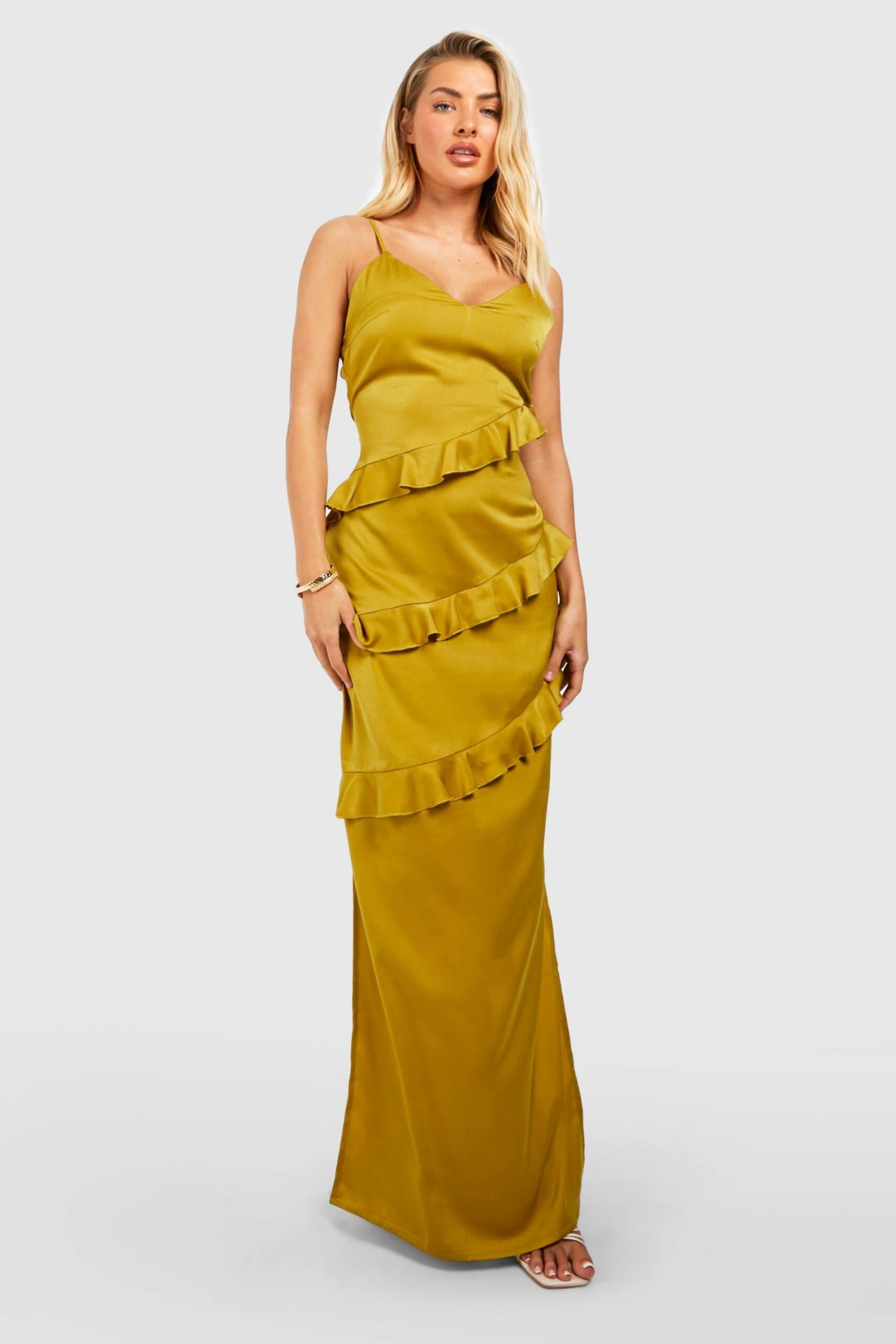 Robe Longue Satinée à Volants 5 Robe Longue Satinée à Volants – Image 3