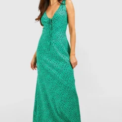 Robe Longue Imprimée Froncée -Pas Cher Vêtue Diva Magasin gzz53343 green xl 2
