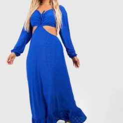 Grande Taille - Robe Longue Froncée Brodée -Pas Cher Vêtue Diva Magasin gzz53392 cobalt xl 2