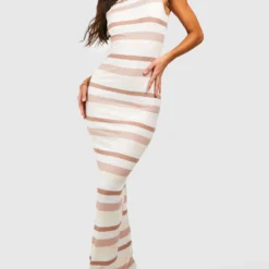 Tall - Robe Longue Côtelée Rayée -Pas Cher Vêtue Diva Magasin gzz53414 beige xl 2 scaled