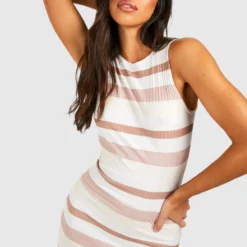 Tall - Robe Longue Côtelée Rayée -Pas Cher Vêtue Diva Magasin gzz53414 beige xl 3 scaled