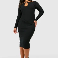 Grande Taille - Robe Mi-longue Douce Découpée -Pas Cher Vêtue Diva Magasin gzz53574 black xl 2 scaled