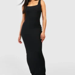Robe Longue Douce à Col Carré -Pas Cher Vêtue Diva Magasin gzz53578 black xl 2