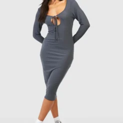 Robe Mi-longue Douce Découpée -Pas Cher Vêtue Diva Magasin gzz53579 charcoal xl 2 scaled